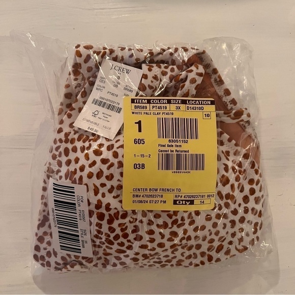 NWT! J. Crew Animal Printed Bow Bikini Top in White Pale Clay. Size 3X. - Picture 7 of 9